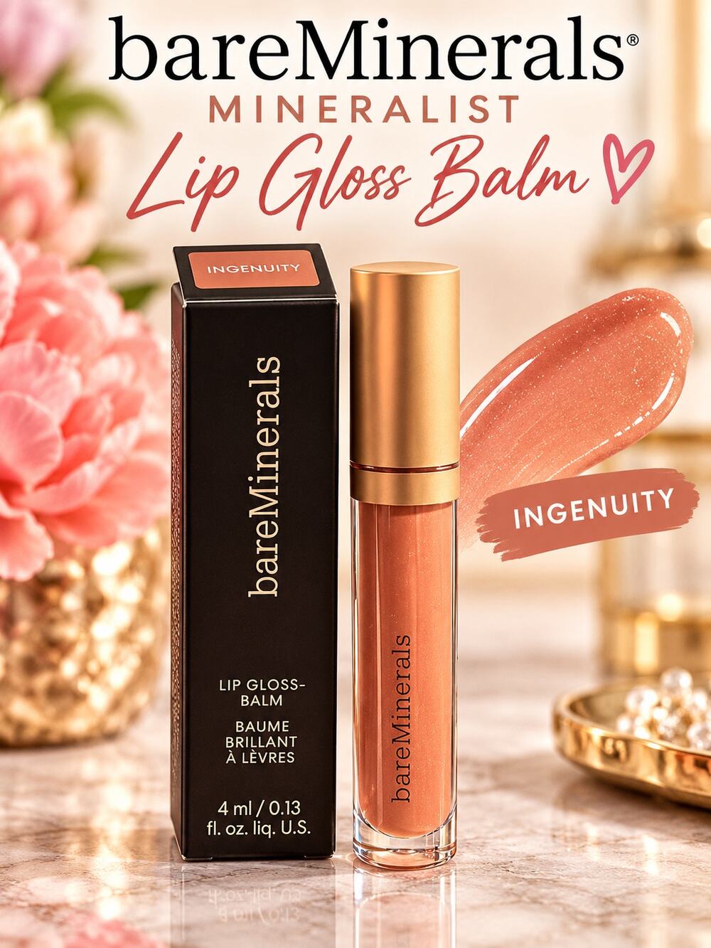 bareMinerals $24 Mineralist Lip Gloss Balm in Ingenuity NIB